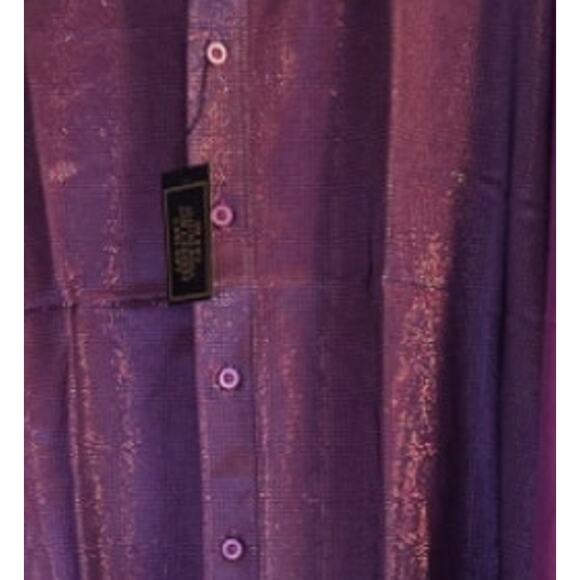 NWT DiBanGu Men's Party Shirt Purple Sparkly Long Sleeve 20% Silk Size XL - Picture 2 of 5